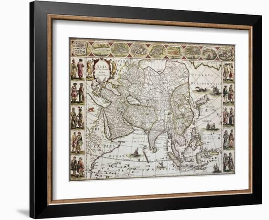 Asia Old Map. Created By Willem Bleau, Published In Amsterdam, Ca. 1650-marzolino-Framed Art Print