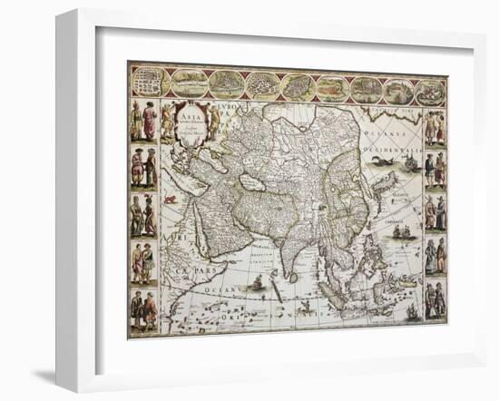 Asia Old Map. Created By Willem Bleau, Published In Amsterdam, Ca. 1650-marzolino-Framed Art Print