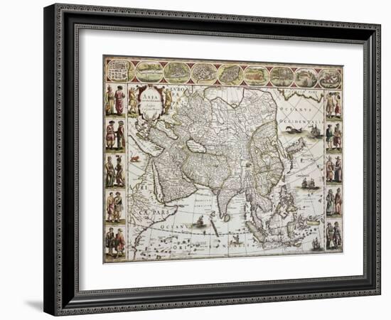 Asia Old Map. Created By Willem Bleau, Published In Amsterdam, Ca. 1650-marzolino-Framed Art Print