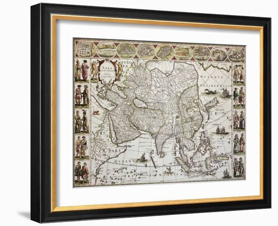 Asia Old Map. Created By Willem Bleau, Published In Amsterdam, Ca. 1650-marzolino-Framed Art Print