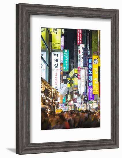 Asia, Republic of Korea, South Korea, Seoul, Neon Lit Streets of Myeong-Dong-Christian Kober-Framed Photographic Print