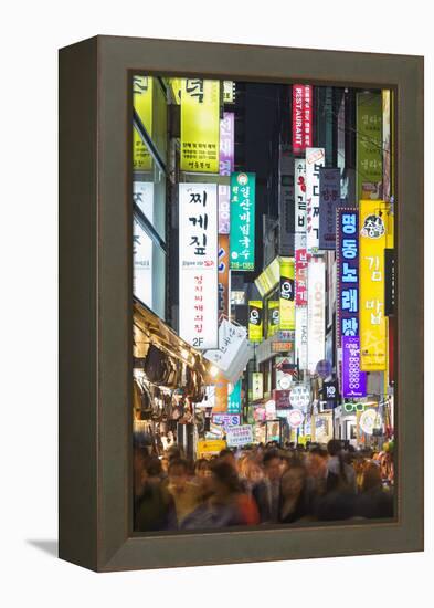 Asia, Republic of Korea, South Korea, Seoul, Neon Lit Streets of Myeong-Dong-Christian Kober-Framed Premier Image Canvas