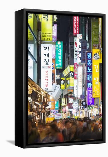 Asia, Republic of Korea, South Korea, Seoul, Neon Lit Streets of Myeong-Dong-Christian Kober-Framed Premier Image Canvas