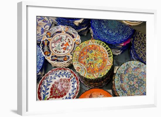 Asia, Turkey, Istanbul. Grand Bazaar. Hand Painted Ceramic Plates-Cindy Miller Hopkins-Framed Photographic Print
