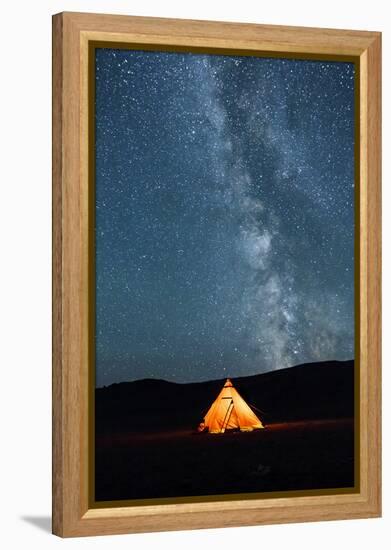 Asia, Western Mongolia, Khovd Province, Gashuun Suhayt. River Valley. Tent with Stars and Milky Way-Emily Wilson-Framed Premier Image Canvas