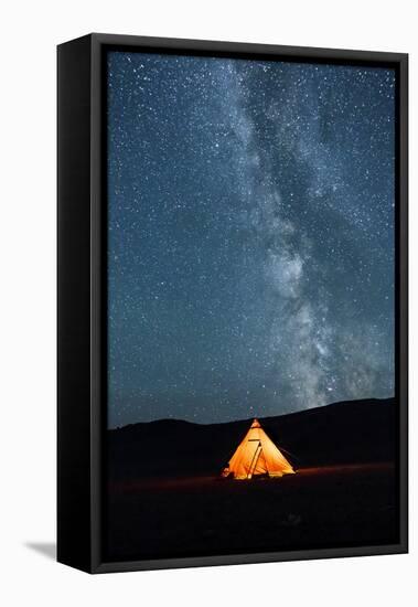 Asia, Western Mongolia, Khovd Province, Gashuun Suhayt. River Valley. Tent with Stars and Milky Way-Emily Wilson-Framed Premier Image Canvas