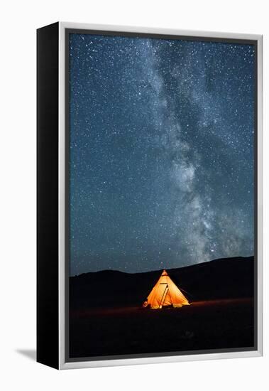 Asia, Western Mongolia, Khovd Province, Gashuun Suhayt. River Valley. Tent with Stars and Milky Way-Emily Wilson-Framed Premier Image Canvas