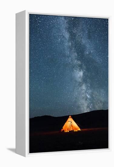 Asia, Western Mongolia, Khovd Province, Gashuun Suhayt. River Valley. Tent with Stars and Milky Way-Emily Wilson-Framed Premier Image Canvas