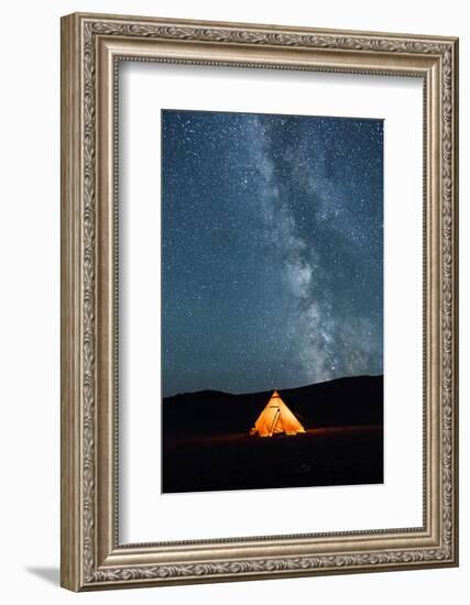 Asia, Western Mongolia, Khovd Province, Gashuun Suhayt. River Valley. Tent with Stars and Milky Way-Emily Wilson-Framed Photographic Print