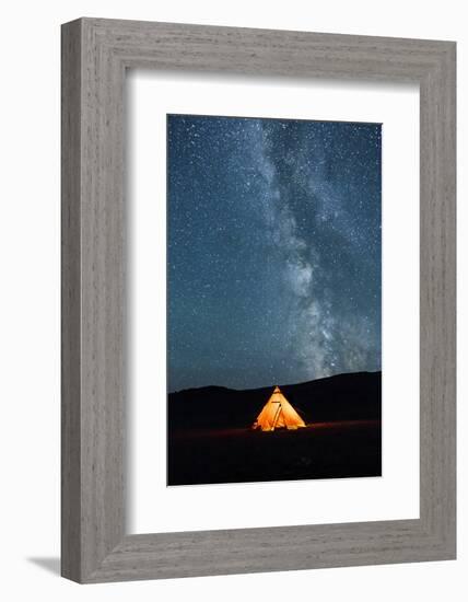 Asia, Western Mongolia, Khovd Province, Gashuun Suhayt. River Valley. Tent with Stars and Milky Way-Emily Wilson-Framed Photographic Print