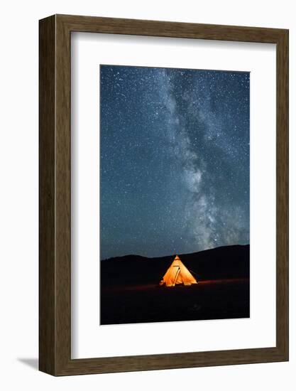 Asia, Western Mongolia, Khovd Province, Gashuun Suhayt. River Valley. Tent with Stars and Milky Way-Emily Wilson-Framed Photographic Print