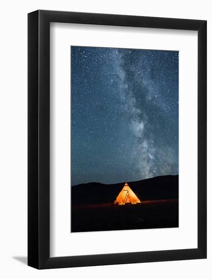 Asia, Western Mongolia, Khovd Province, Gashuun Suhayt. River Valley. Tent with Stars and Milky Way-Emily Wilson-Framed Photographic Print