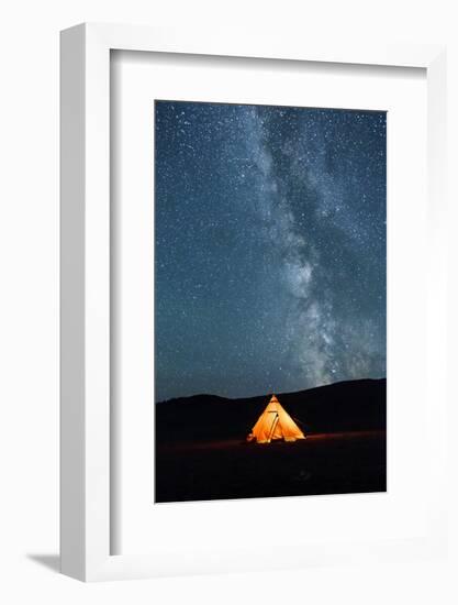 Asia, Western Mongolia, Khovd Province, Gashuun Suhayt. River Valley. Tent with Stars and Milky Way-Emily Wilson-Framed Photographic Print