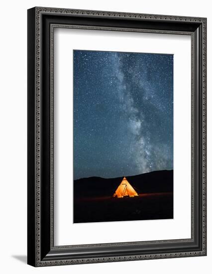 Asia, Western Mongolia, Khovd Province, Gashuun Suhayt. River Valley. Tent with Stars and Milky Way-Emily Wilson-Framed Photographic Print