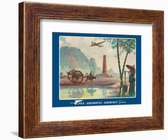 Asia - Wings Over the World - Pan American Airways System - Chinese Pagoda-Paul George Lawler-Framed Art Print