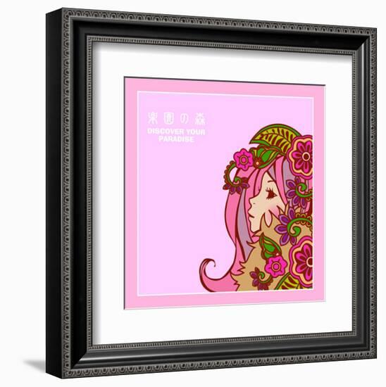 Asian Beauty with Flowers-Noriko Sakura-Framed Art Print