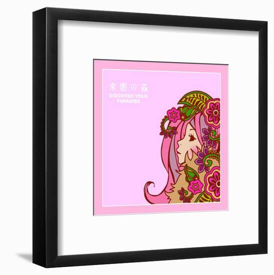 Asian Beauty with Flowers-Noriko Sakura-Framed Art Print