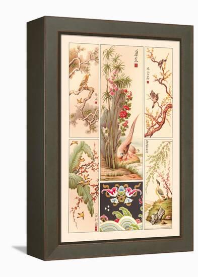 Asian Bird Panels-Racinet-Framed Stretched Canvas