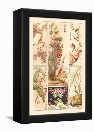 Asian Bird Panels-Racinet-Framed Stretched Canvas