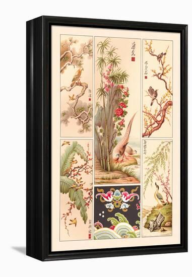 Asian Bird Panels-Racinet-Framed Stretched Canvas