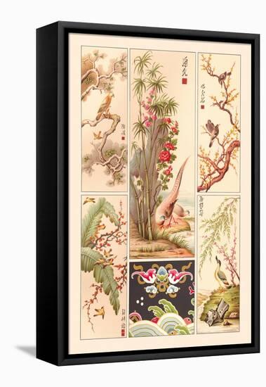 Asian Bird Panels-Racinet-Framed Stretched Canvas