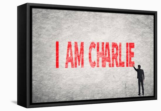 Asian Businessman Write Text on Wall, I Am Charlie-elwynn-Framed Premier Image Canvas