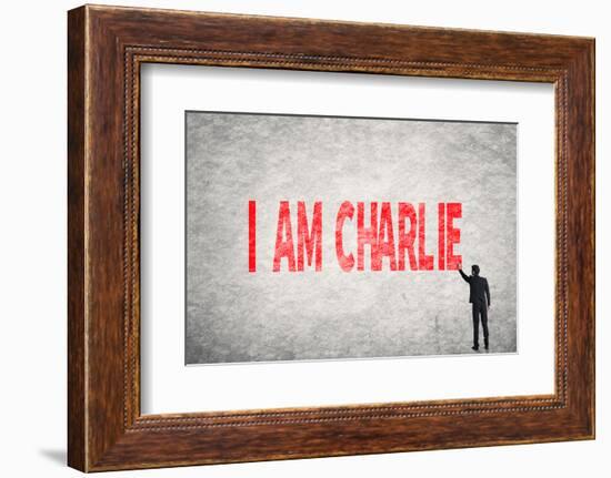 Asian Businessman Write Text on Wall, I Am Charlie-elwynn-Framed Photographic Print