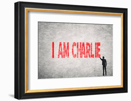 Asian Businessman Write Text on Wall, I Am Charlie-elwynn-Framed Photographic Print