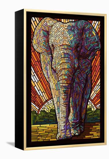 Asian Elephant - Paper Mosaic-Lantern Press-Framed Stretched Canvas