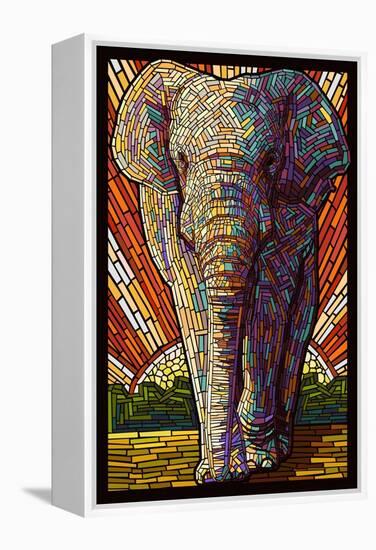 Asian Elephant - Paper Mosaic-Lantern Press-Framed Stretched Canvas