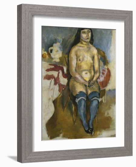 Asian in Blue Stockings-Jules Pascin-Framed Giclee Print