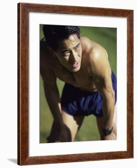 Asian Man Pausing During Workout-null-Framed Photographic Print