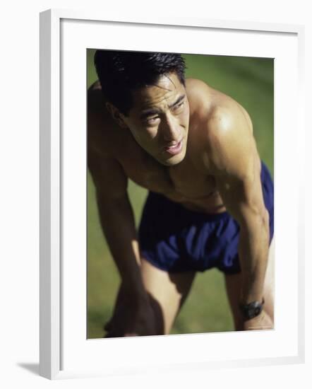 Asian Man Pausing During Workout-null-Framed Photographic Print