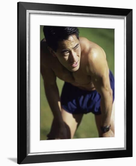 Asian Man Pausing During Workout-null-Framed Photographic Print