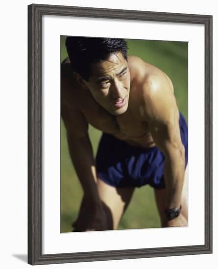 Asian Man Pausing During Workout-null-Framed Photographic Print
