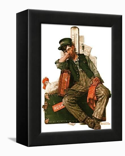 "Asleep on the Job", August 29,1925-Norman Rockwell-Framed Premier Image Canvas