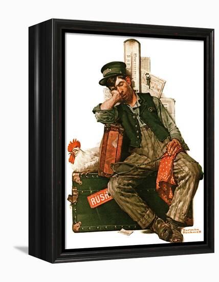 "Asleep on the Job", August 29,1925-Norman Rockwell-Framed Premier Image Canvas