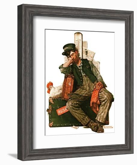 "Asleep on the Job", August 29,1925-Norman Rockwell-Framed Giclee Print