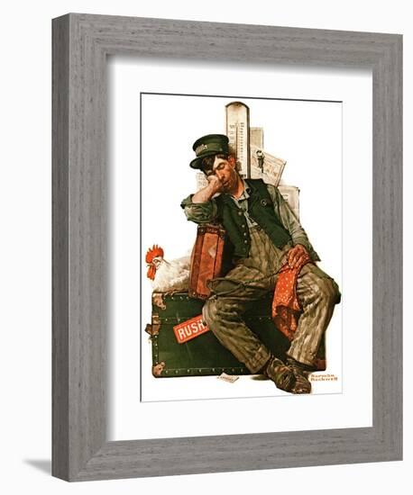 "Asleep on the Job", August 29,1925-Norman Rockwell-Framed Giclee Print