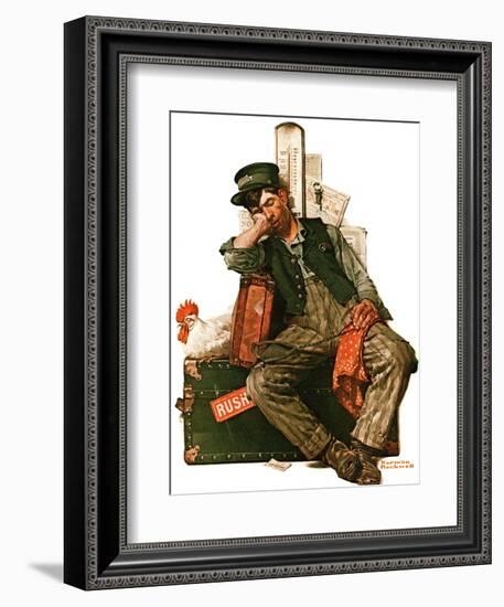 "Asleep on the Job", August 29,1925-Norman Rockwell-Framed Giclee Print