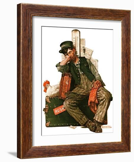 "Asleep on the Job", August 29,1925-Norman Rockwell-Framed Giclee Print