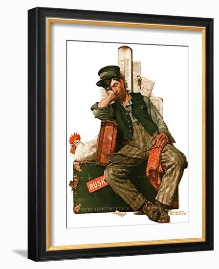 "Asleep on the Job", August 29,1925-Norman Rockwell-Framed Giclee Print