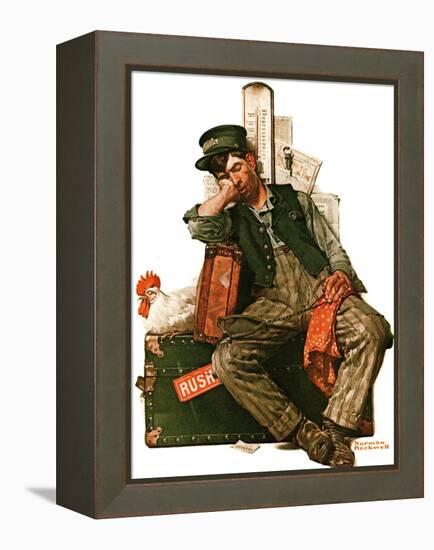 "Asleep on the Job", August 29,1925-Norman Rockwell-Framed Premier Image Canvas
