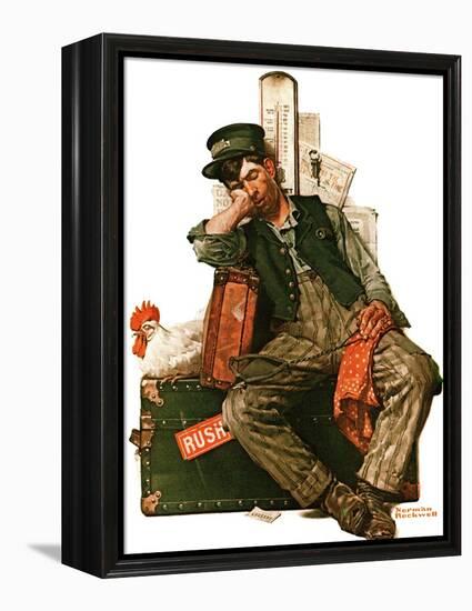 "Asleep on the Job", August 29,1925-Norman Rockwell-Framed Premier Image Canvas