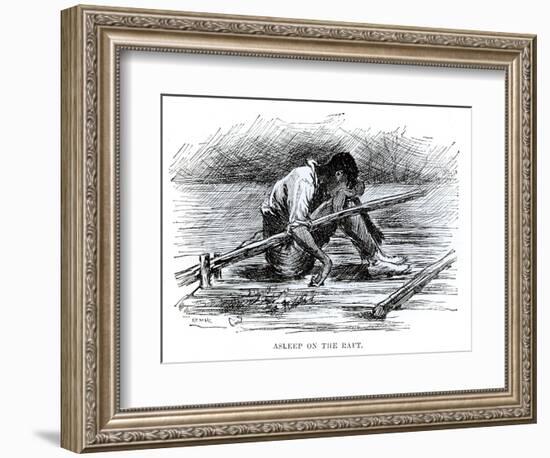 Asleep on the Raft, Illustration from 'The Adventures of Huckleberry Finn', by Mark Twain-Edward Windsor Kemble-Framed Giclee Print