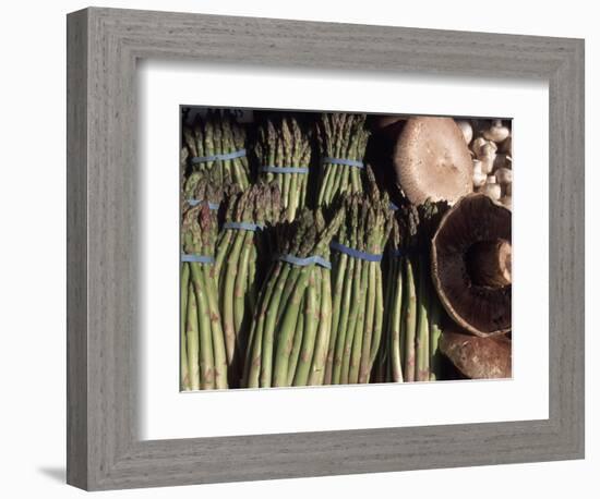 Asparagus and Mushrooms at Stall in Pike Place Market, Seattle, Washington, USA-Connie Ricca-Framed Photographic Print