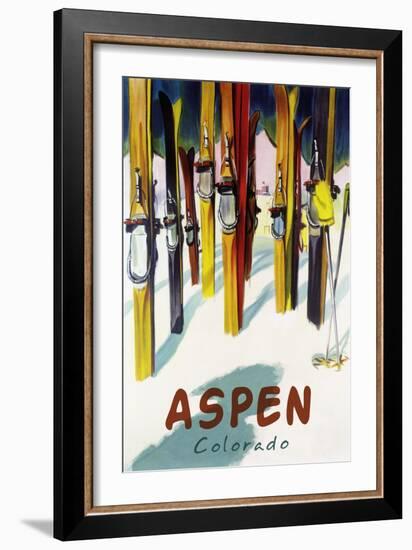 Aspen, CO - Colorful Skis-Lantern Press-Framed Art Print