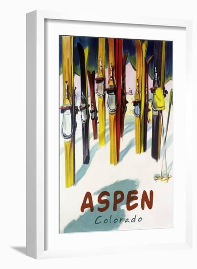 Aspen, CO - Colorful Skis-Lantern Press-Framed Art Print