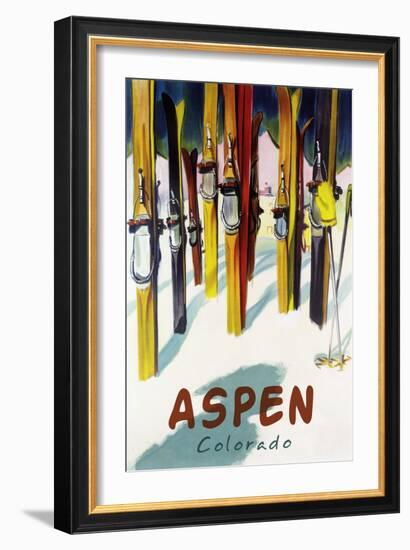 Aspen, CO - Colorful Skis-Lantern Press-Framed Art Print