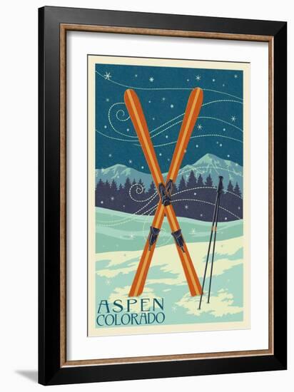 Aspen, Colorado - Crossed Skis-Lantern Press-Framed Art Print